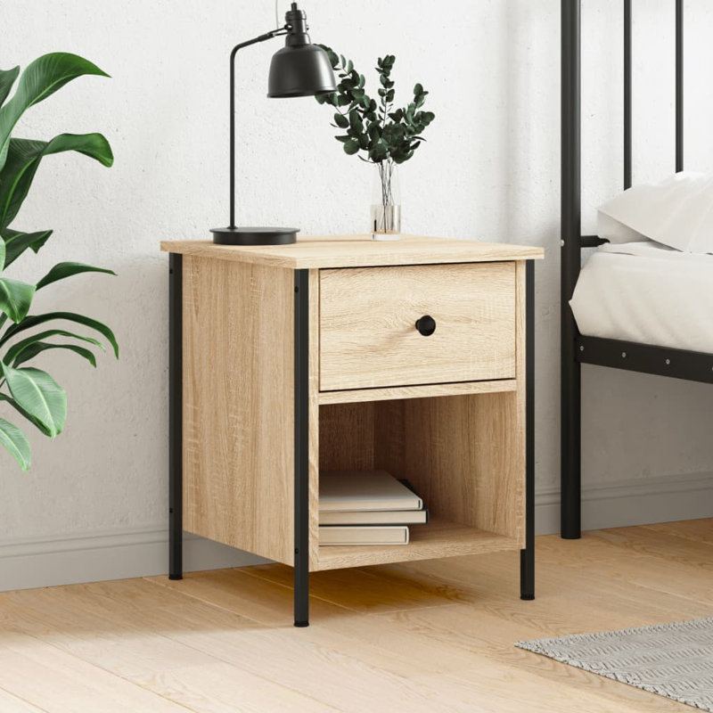 Litvak 40cm W Iron Bedside Table, Sonoma Oak, Individual