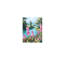 16 po x 24 po, roses trémières, paysage naturel enchanteur, peinture à l'huile, fleurs en fleurs, cadre en bois massif, support, art mural, bleu, rose