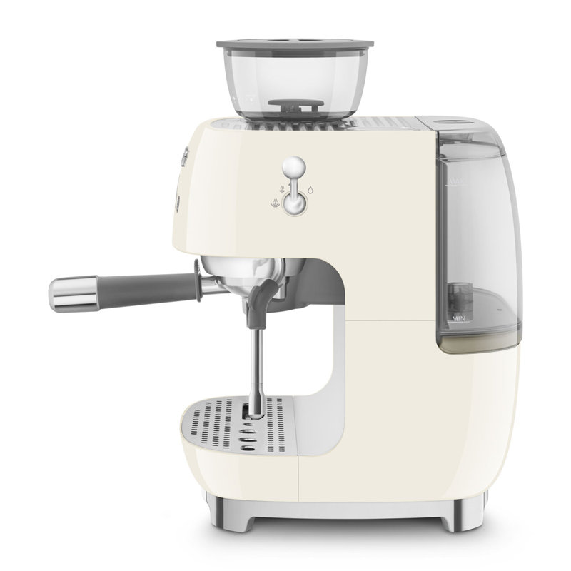 Retro style semi-automatic espresso coffee machine with grinder for the 50s from SMEG, Crème
