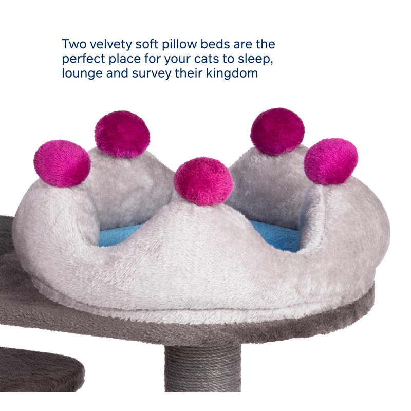 Gray and Blue Faux Fleece Castle Cat Tree with Perches