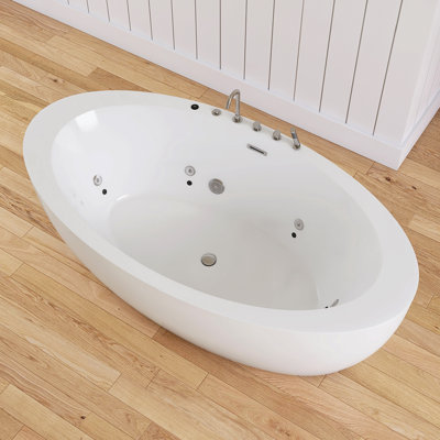 71'' Freestanding Whirlpool Tub Soaking Acrylic Bathtub With Faucet