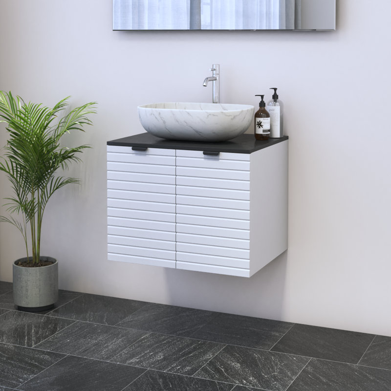 Kayben 23.6'' Single Bathroom Vanity with Top, White, Black