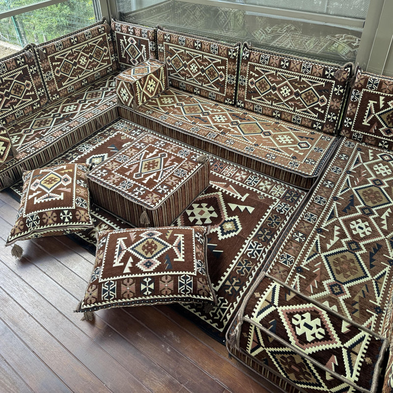 Canapé modulaire rembourré avec repose-pieds Kilim, Brun