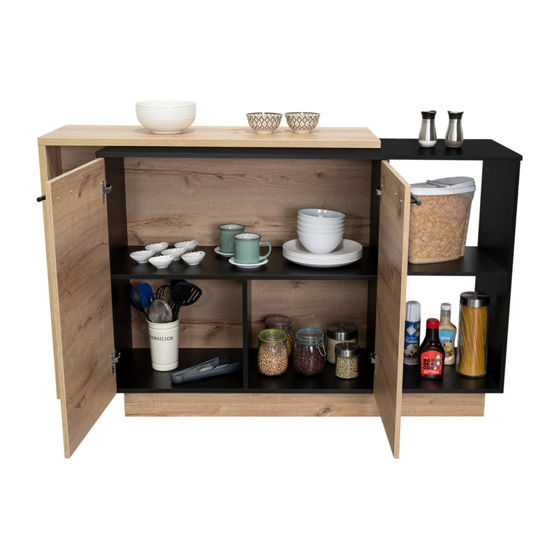 Jewlia Kitchen Island with Two Exposed Shelves and One Drawer with Three divisions,  Black