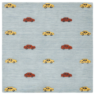 Tapis bleu clair / jaune en laine / coton touffeté à la main Storrie