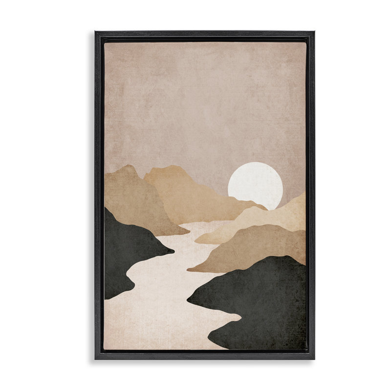 «Beige Mountains with Stream Floater» par JJ Design House LLC, H 25 po x l 17 po, Cadre flottant noir de jais
