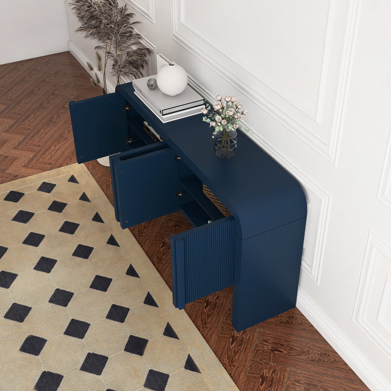 Armoire d'appoint 63 po x 15 po en MDF de haute qualité avec 4 portes, Bleu