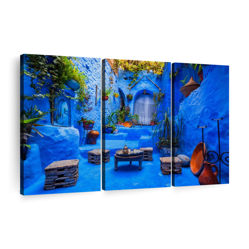 Architecture " Moroccan Courtyard Plants Wall Art " 3 - Pieces, 28" H x 45" W x 1.25" D