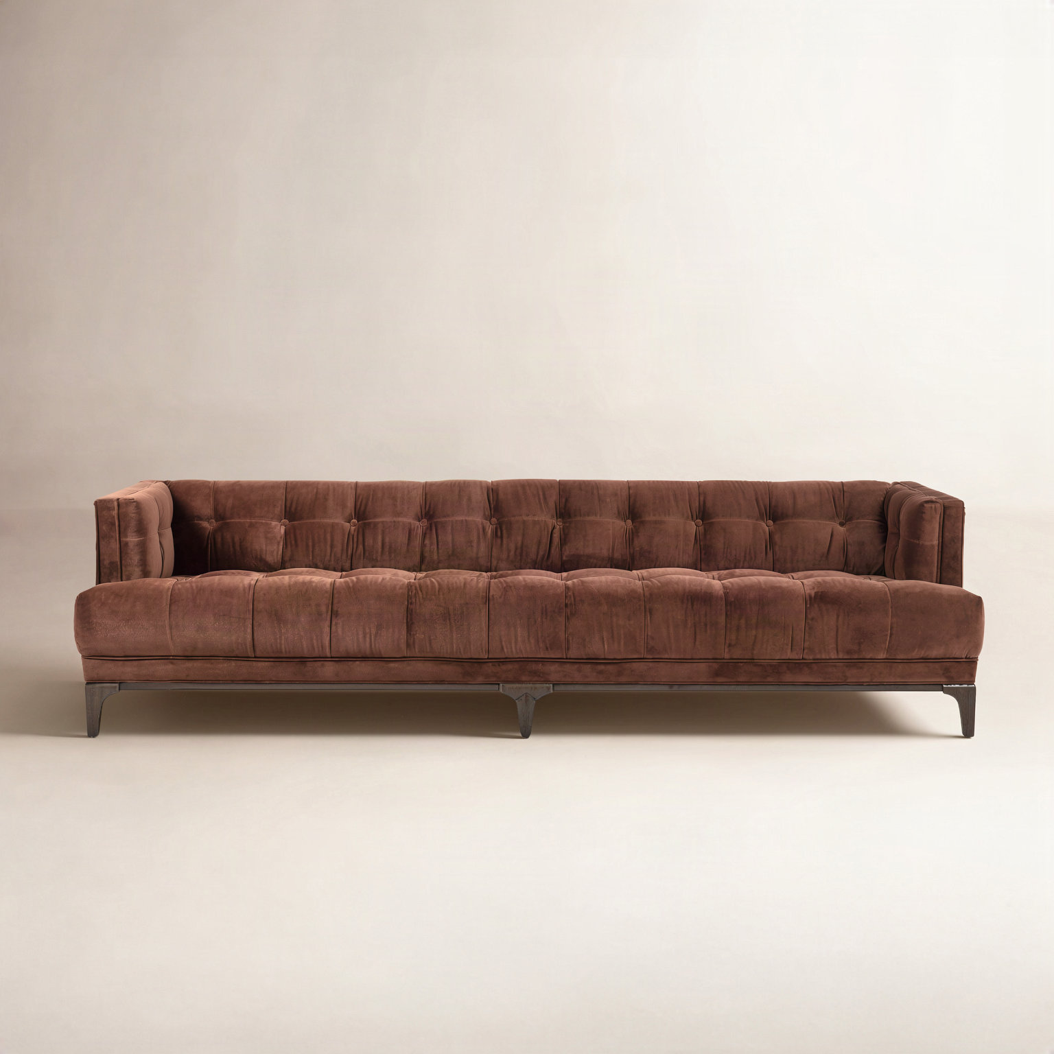 Bari 91" Genuine Leather Sofa, Surrey Auburn Velvet, Sienna Brown