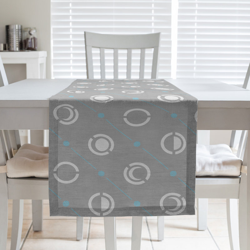 Classic Moon Phases Table Runner, 16" x 72", Light Teal Accent