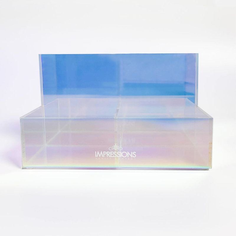 Prisma Clear Acrylic Makeup Organizer, 2 Tiered Makeup Brush Holder Rack with 4 Compartments for Cosmetic