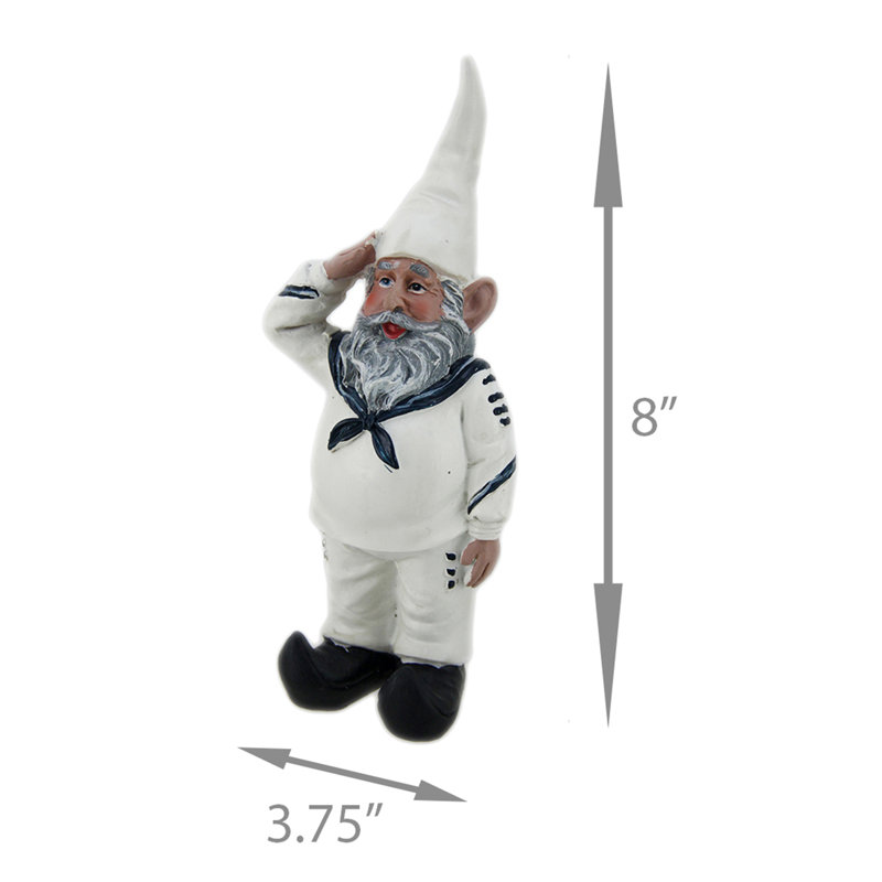 Statue de jardin en gnome Itzayana en résine résistante aux intempéries de la marine des États-Unis avec uniforme USN blanc peint à la main - 8 x 3,75 x 2,5 pouces
