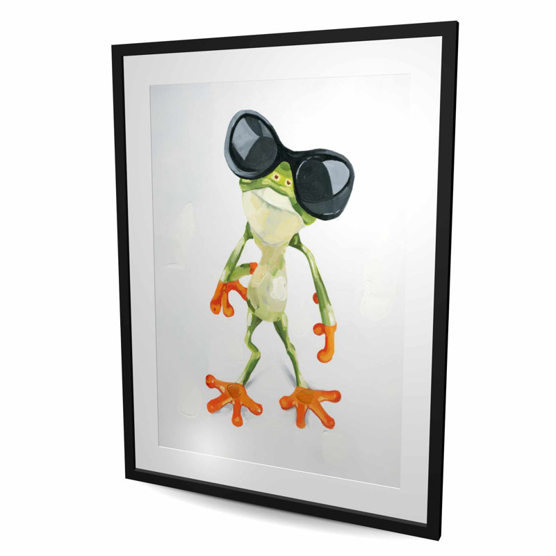 Drôle de grenouille avec lunettes de soleil - reproduction encadrée d'une chambre exotique, H 48 po x l 36 po