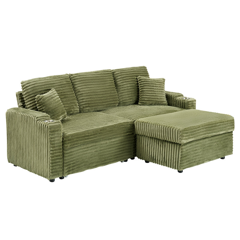 80" Loveseats Sofa With Ottoman, Green