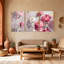 Plantes et fleurs, reflets floraux avec pivoines roses et blanches, ensemble de 3 impressions sur toile-197489819
