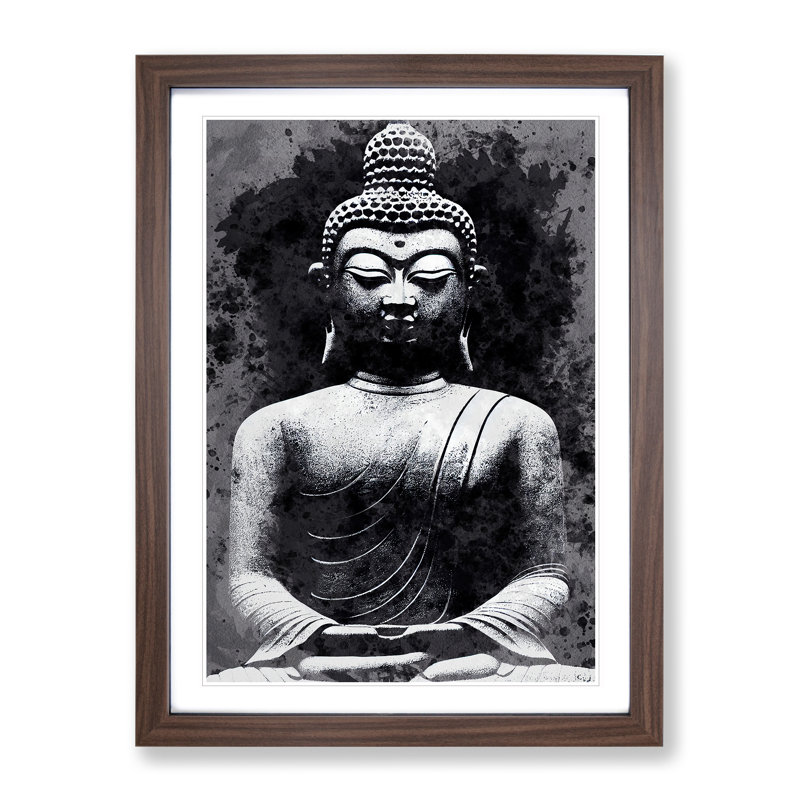 Moody Buddha - Framed Print, 46cm H x 34cm W x 2cm D, Walnut