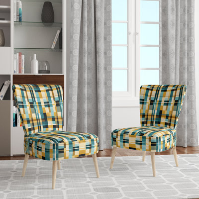 Chaise d'appoint rembourrée à motif vichy jaune chic