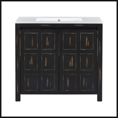 Organisateur de meuble-lavabo 36 po avec lavabo en céramique, armoire de rangement pour salle de bain élégante et fonctionnelle