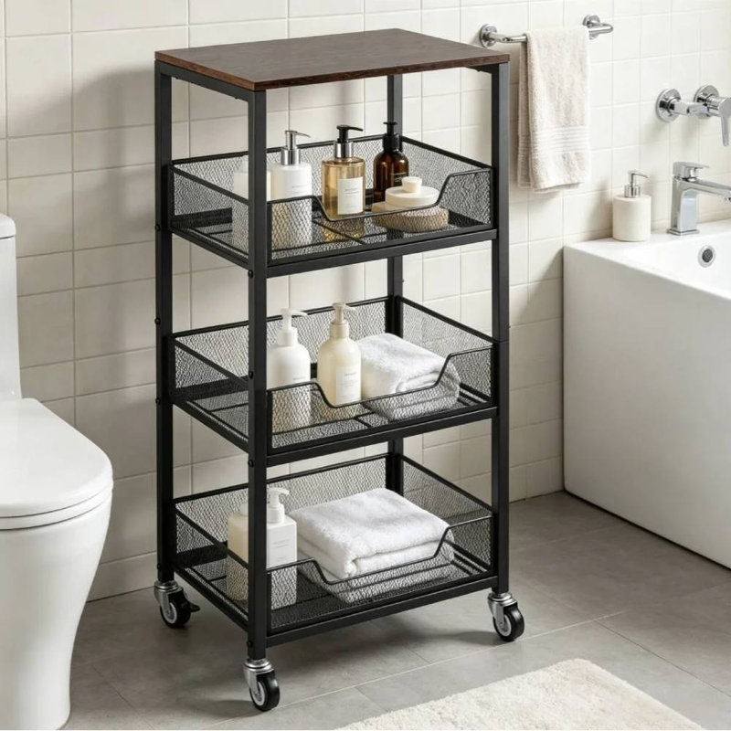 4-Tier Storage Cart with Wheels (Black; Brown)