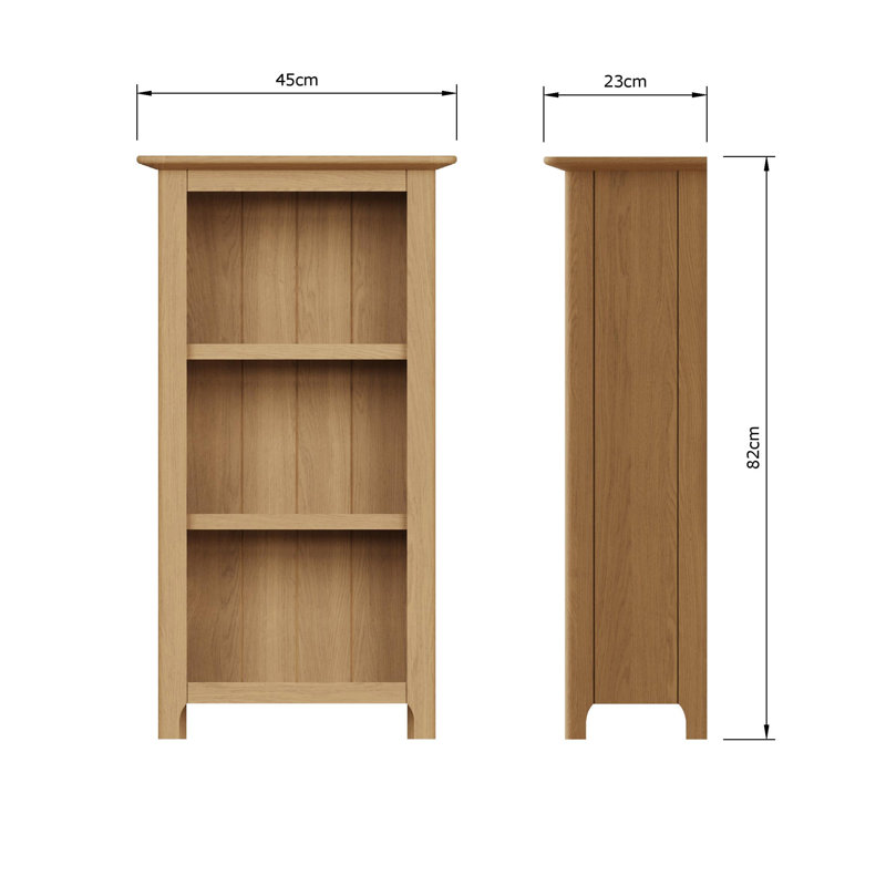 Daris 3 Tier Low Bookcase Shelving Unit. Solid Oak Top. Fully Assembled