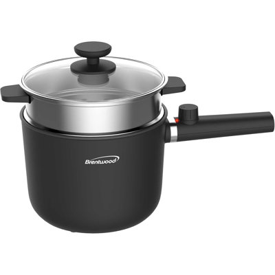Autocuiseur électrique multifonctionnel noir de 1,5 litre Brentwood avec revêtement antiadhésif en céramique et cuiseur à vapeur en acier inoxydable