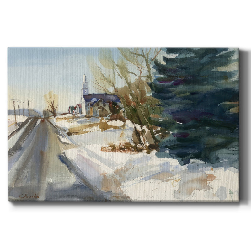 Congregational Church in Winter - peinture sur toile tendue, H 12 po x l 18 po x P 1,5 po