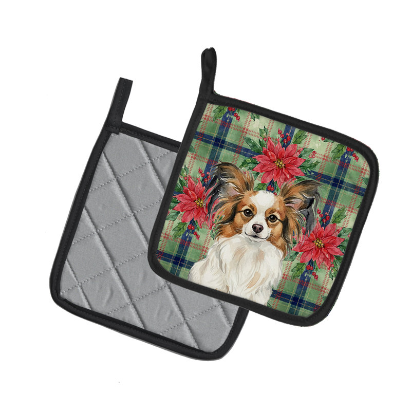 Blanc avec paire de poignées de poinsettas de Noël Papillon Sable