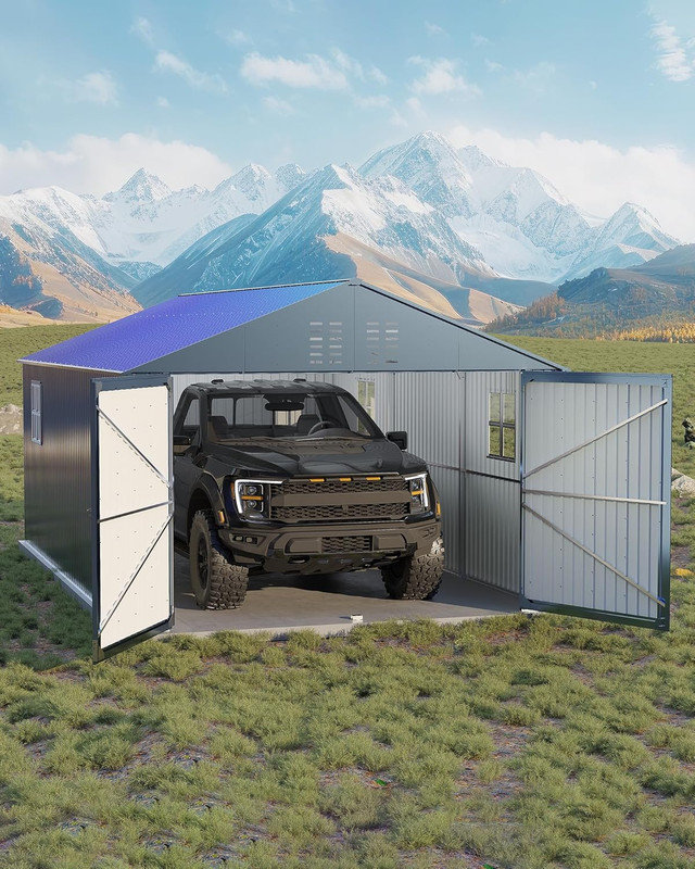 12x20 FT Metal Carport, Enclosed Garage Shed with Steel Roof for Trucks & Storage