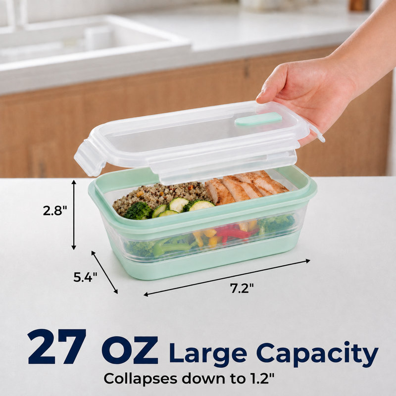 10 Piece Collapsible Silicone 27 oz. Meal Prep Food Storage Container Set with Airtight Snap Lock Lids
