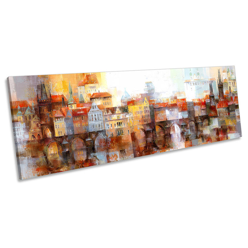 Abstract Skyline City Town - Wrapped Canvas Panoramic Print, 40.64cm H x 121.92cm W