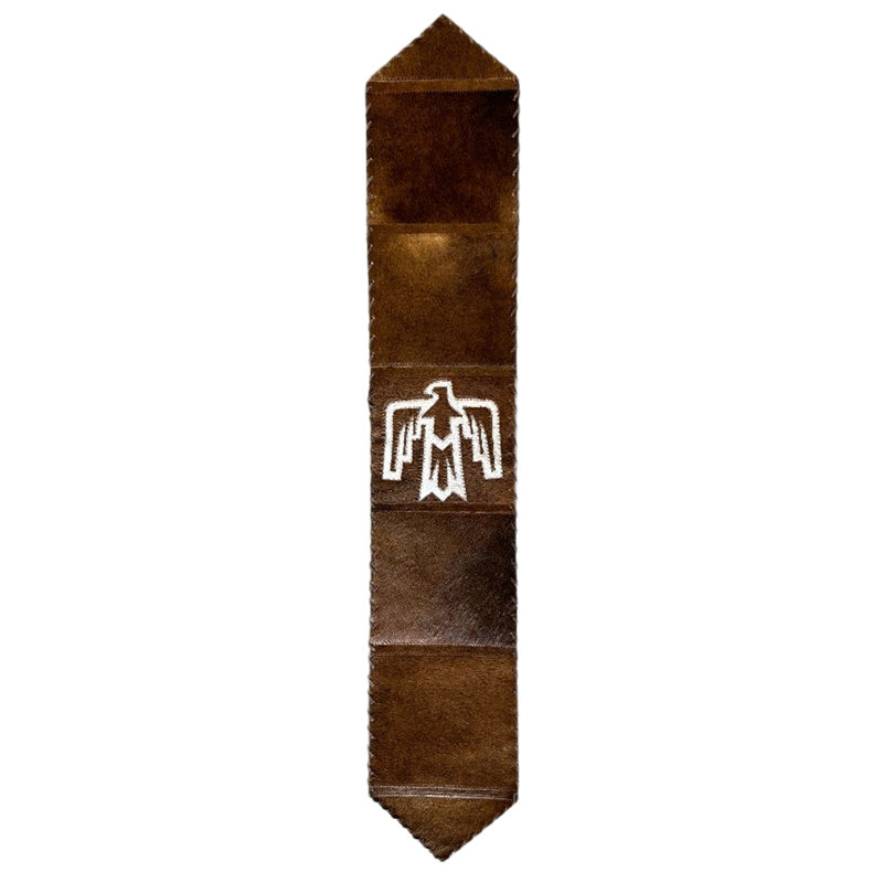 Tan Thunderbird Cowhide Table Runner, 120" L x 12" D, Light Brown/White