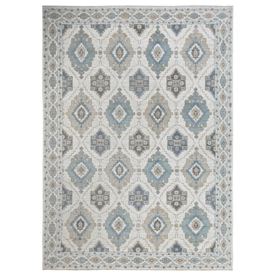 Hand Knotted Wool Southwestern Area Rug in Ivory/Gray/Blue