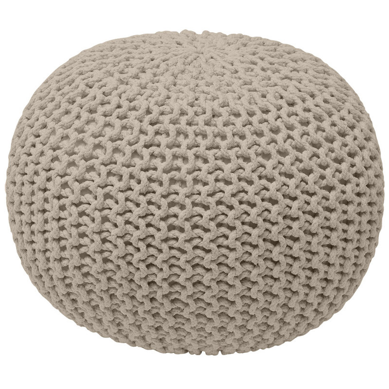 100% Cotton Hand Knitted Pouf Ottoman, Beige