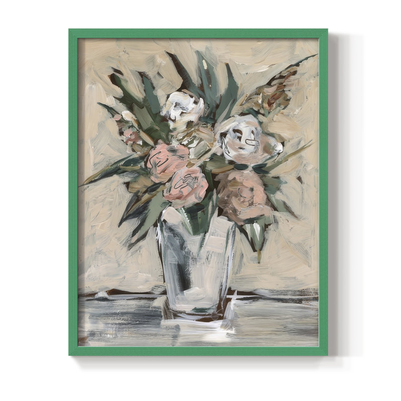«Neutral & Peach Arrangement I», reproduction encadrée - bois massif, H 11 po x l 9 po, Vert