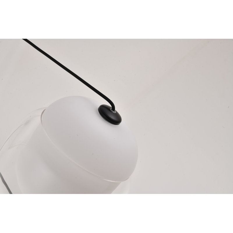Luminaire suspendu 1 lumière DEL noire avec abat-jour en verre transparent et blanc, Blanc / Transparent