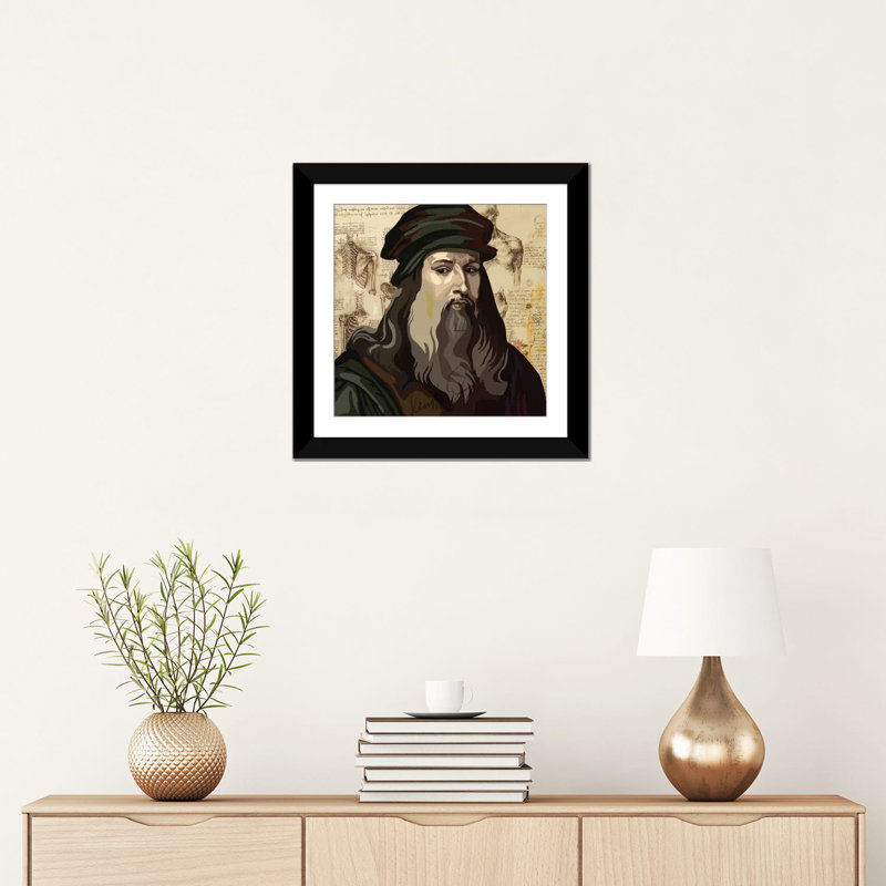 «Leonardo da Vinci», impression sur toile, H 24 po x l 24 po x P 1 po, Papier d'art encadré noir, Blanc