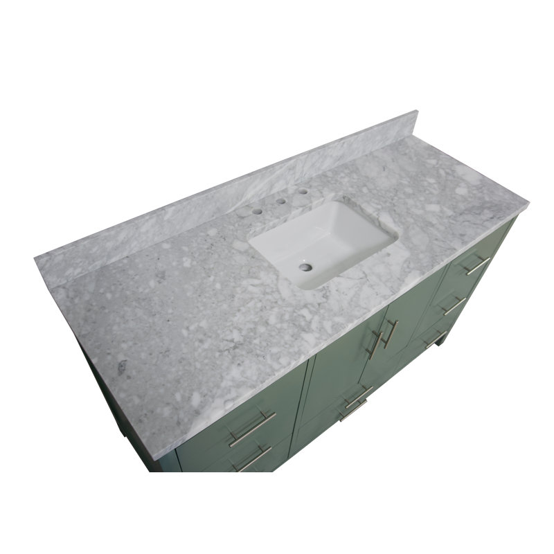 Ensemble de meuble-lavabo simple 60 po Kiara, Vert sauge, Marbre de Carrare