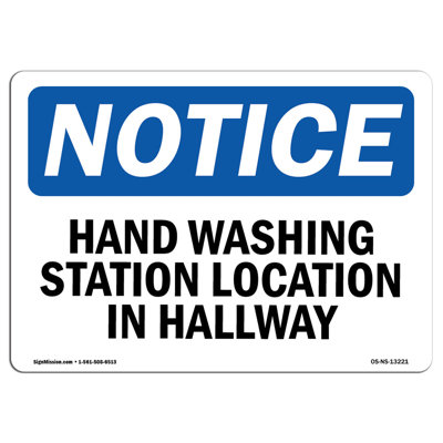 Hand Washing Station Located in Hallway Sign