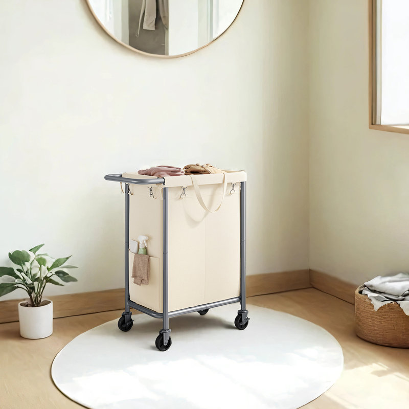 2-section Rolling Laundry Hamper, Cream White