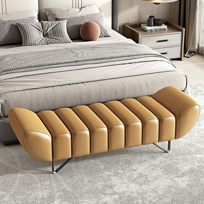Banc rembourré en cuir Tatelynn, Orange
