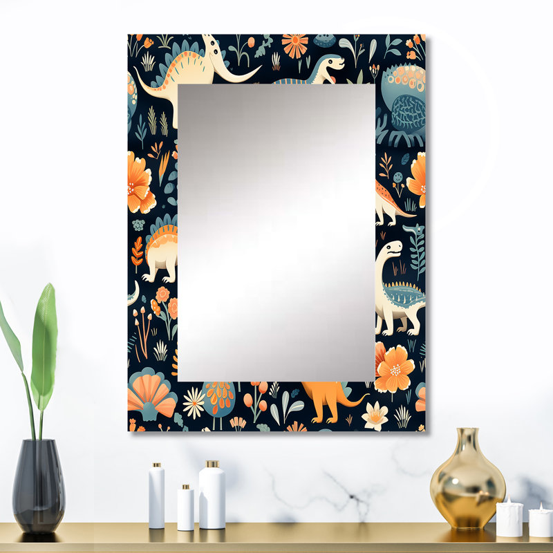 Brynisha Dinosaurs Roar - animal print  Decorative Mirror, Casual Wall Mirror, Printed Metal Art, 32" x 24"