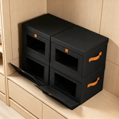 Collapsible Fabric Storage Bins with Lids & Clear Windows - Front Opening Design with Handles, Large Capacity Organizer Boxes for Clothes, Blankets, and Home Organization, Stackable and Sturdy