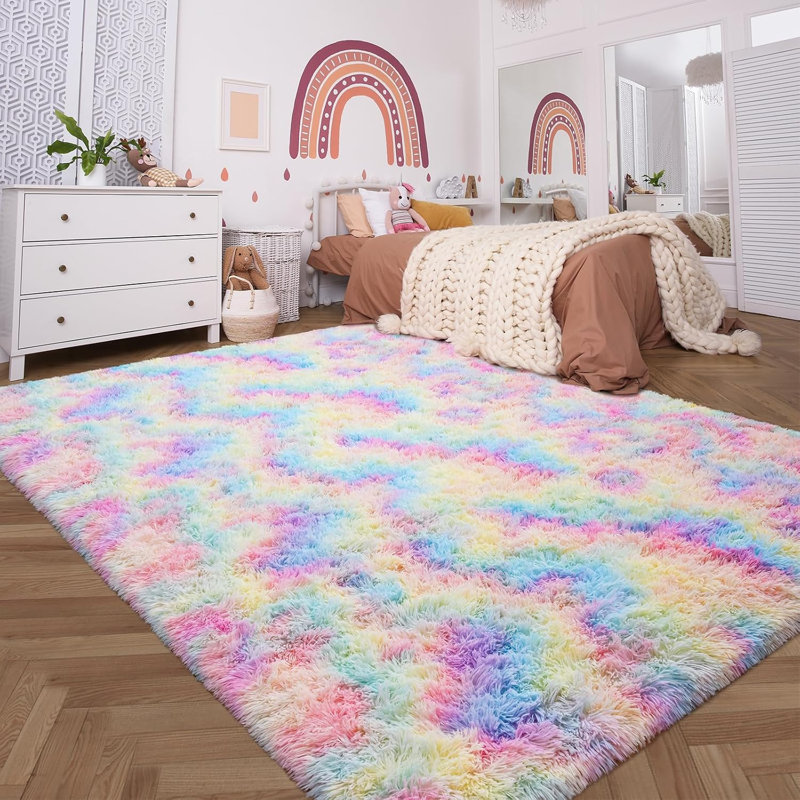 Tapis à poils longs Radyn, Rectangle 6 pi x 9 pi, Arc-en-ciel