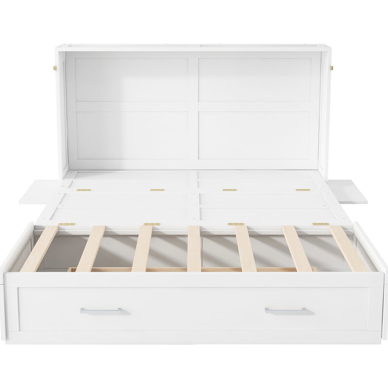 Lit blanc pour grand lit avec tiroir de rangement et tablette de taille d'installation, chevet pratique