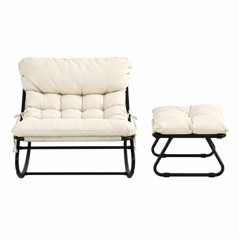 Outdoor Rocker Chair with Stool, Beige
