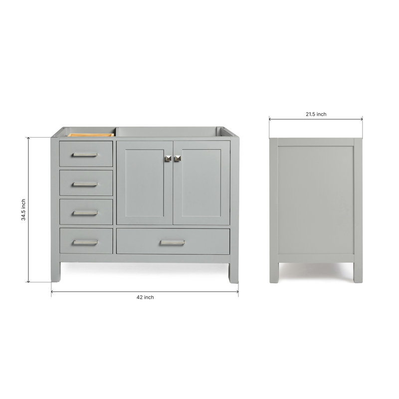 Cambridge 42'' W Single Bathroom Vanity Base, Gray, Brushed Nickel