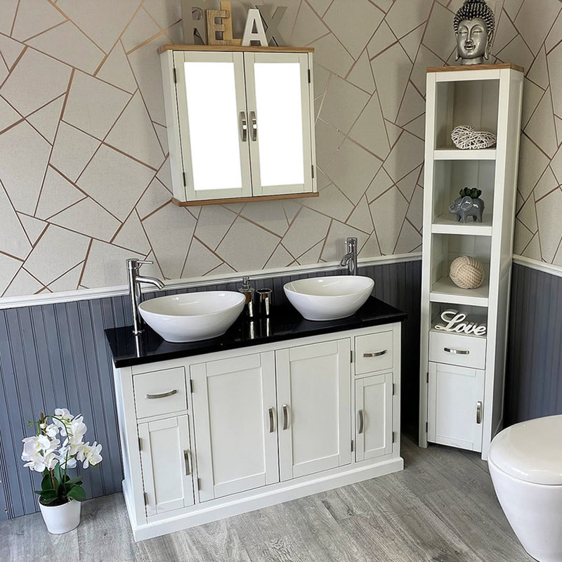 Bussard 1230mm Double Bathroom Vanity with Vessel Stone Basin, Black Quartz