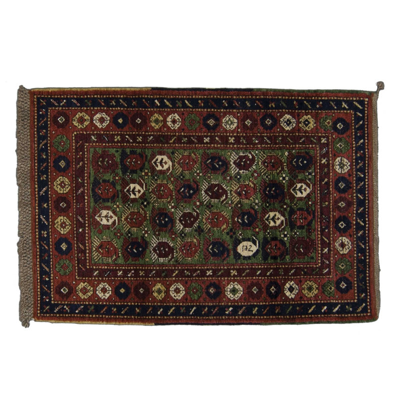 Seychour Wool Oriental Area Rug in Green/Red