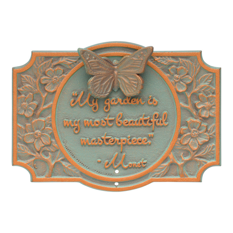 Monet Garden Butterfly Lawn Plaque, Copper Verdigris, 33
