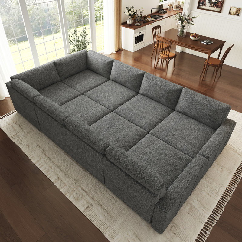 Canapé modulaire en U Seybert, H 36 po x l 110,2 po x P 83,4 po, Chenille gris pâle